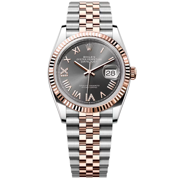 Rolex, Datejust 36, 126231, Rhodium New Roman Diamond Dial, Steel & Rose Gold, Fluted Bezel, Jubilee Bracelet, 36mm