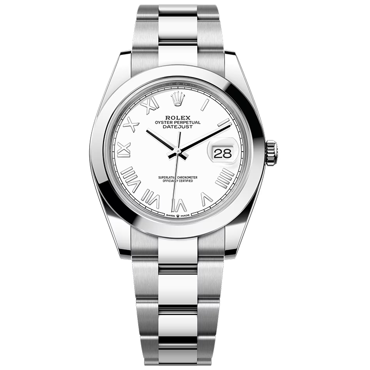 Rolex, Datejust 41, 126300, White New Roman Dial, Stainless Steel, Smooth Bezel, Oyster Bracelet, 41mm
