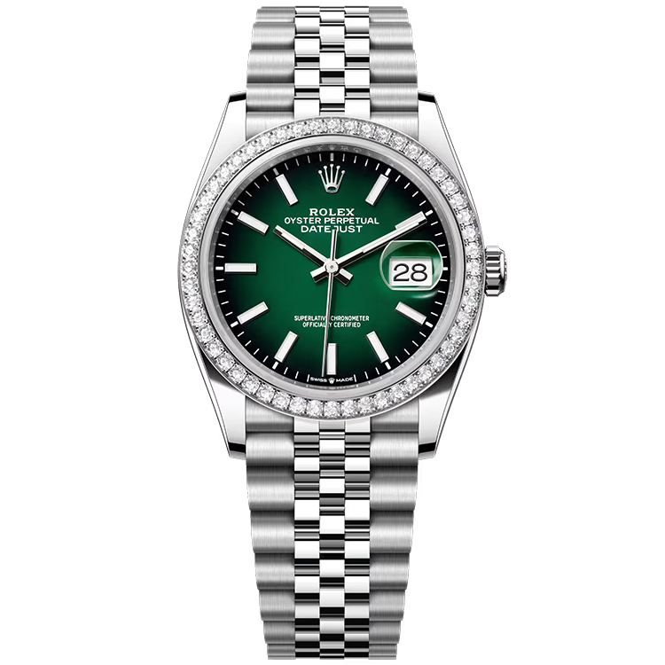 Rolex, Datejust 36, 126284RBR, Green Ombre Dial, Stainless Steel, Diamond Bezel, Jubilee Bracelet, 36mm
