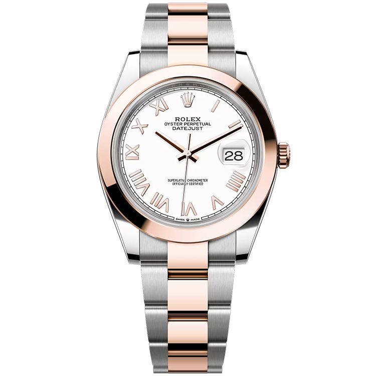 Rolex, Datejust 41, 126301, White Roman Dial, Steel & Rose Gold, Smooth Bezel, Oyster Bracelet, 41mm