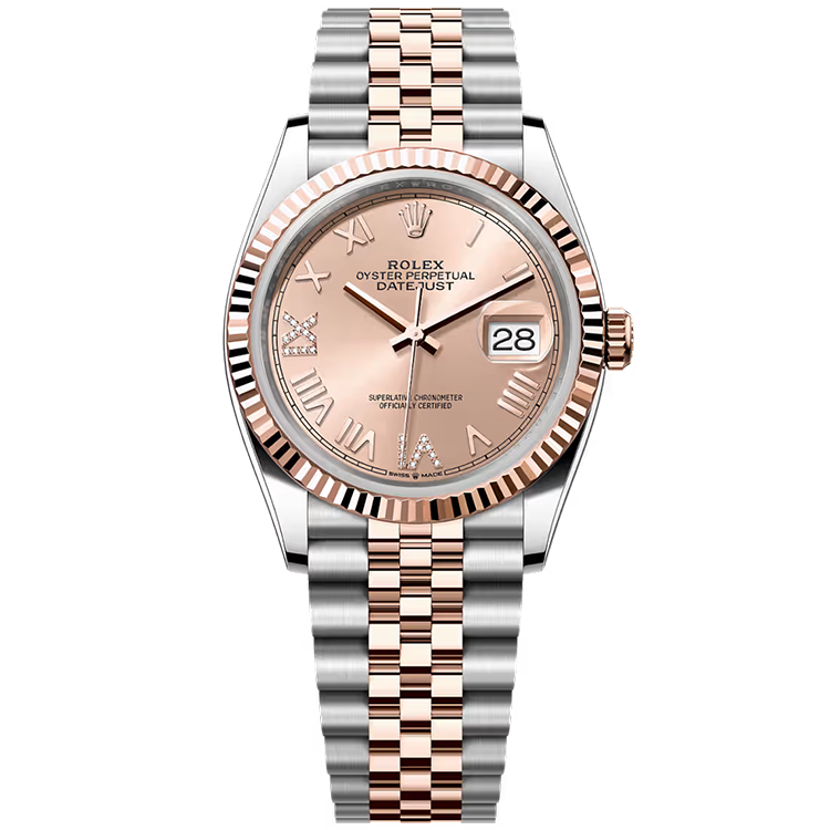 Rolex, Datejust 36, 126231, Rose New Roman Diamond Dial, Steel & Rose Gold, Fluted Bezel, Jubilee Bracelet, 36mm