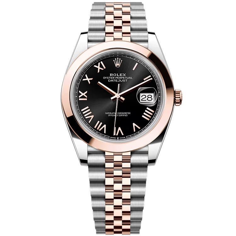 Rolex, Datejust 41, 126301, Black Roman Dial, Steel & Rose Gold, Smooth Bezel, Jubilee Bracelet, 41mm
