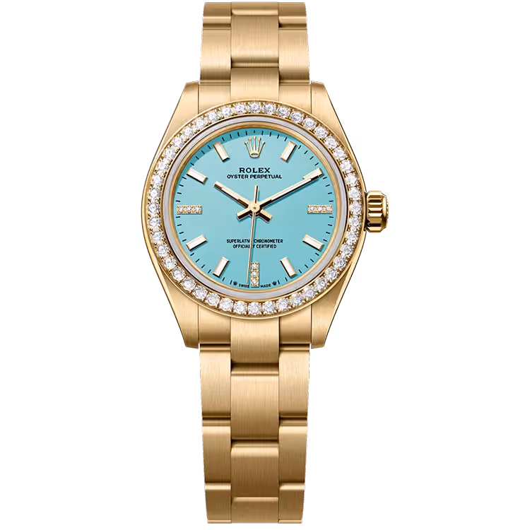 Rolex, Oyster Perpetual 28, 276248RBR, Tiffany Dial, Yellow Gold, Diamond Bezel, Oyster Bracelet, 28mm