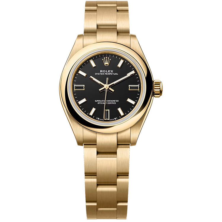 Rolex, Oyster Perpetual 28, 276208, Black Dial, Yellow Gold, Oyster Bracelet, 28mm