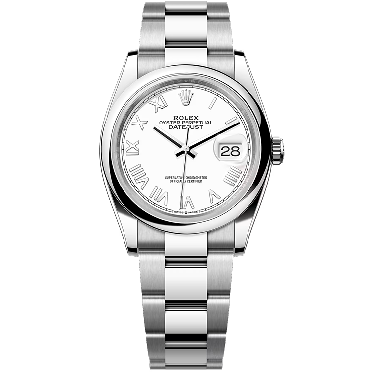 Rolex, Datejust 36, 126200, White New Roman Dial, Stainless Steel, Smooth Bezel, Oyster Bracelet, 36mm