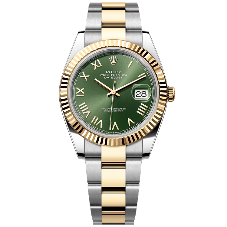 Rolex, Datejust 41, 126333, Olive Roman Dial, Steel & Yellow Gold, Fluted Bezel, Oyster Bracelet, 41mm