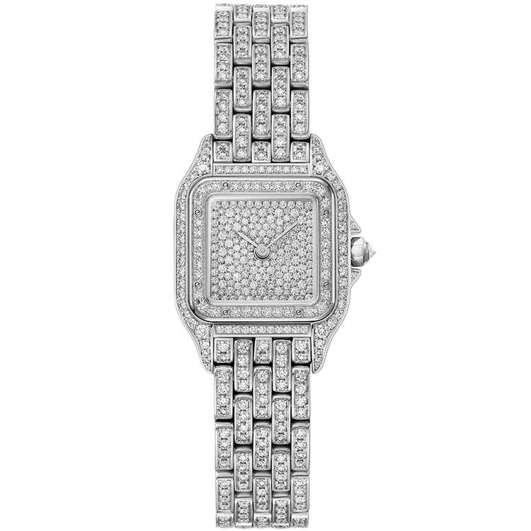 Cartier, Panthere, HPI01801, Pave Dial, Small Model, White Gold, Diamond Bezel, Diamond Bracelet, 30mm