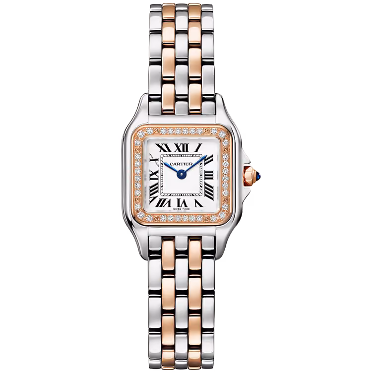 Cartier, Panthere, W3PN0014, Silver Dial, Small Model, Steel & Rose Gold, Diamond Bezel, 22mm