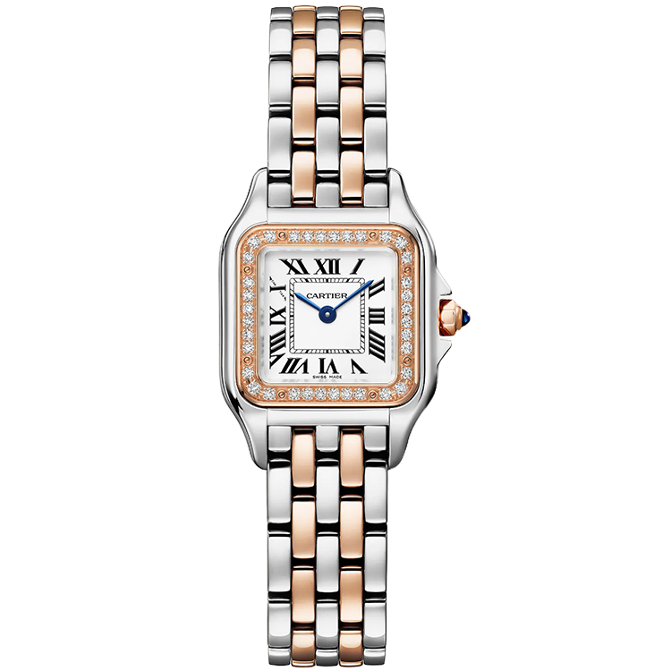 Cartier, Panthere, W3PN0014, Silver Dial, Small Model, Steel & Rose Gold, Diamond Bezel, 22mm