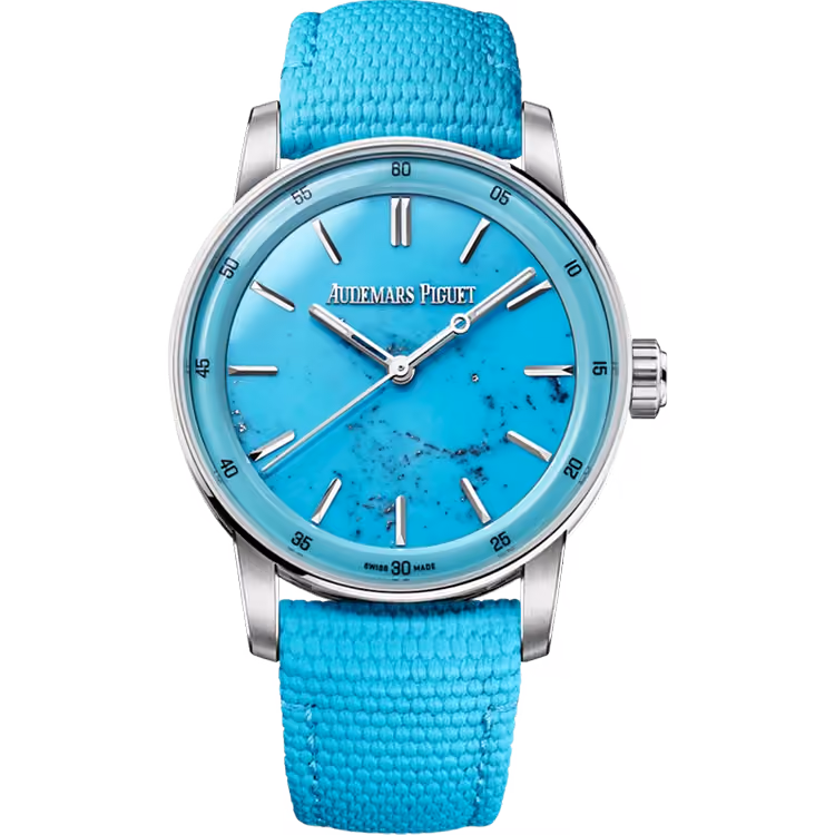Audemars Piguet, Code 11.59, 77410BC, Turquoise Dial, White Gold, Rubber Strap, 38mm
