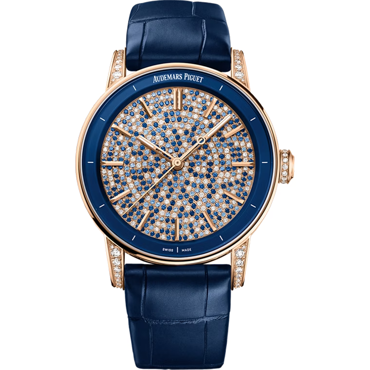 Audemars Piguet, Code 11.59, 77410OR, Pave Dial, Rose Gold, Leather Strap, 38mm