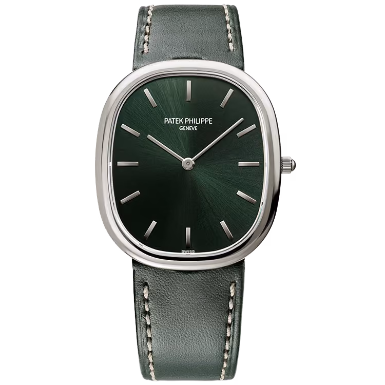 Patek Philippe, Golden Ellipse, 3738/100G, Olive Dial, White Gold, Leather Strap, 31.1mm
