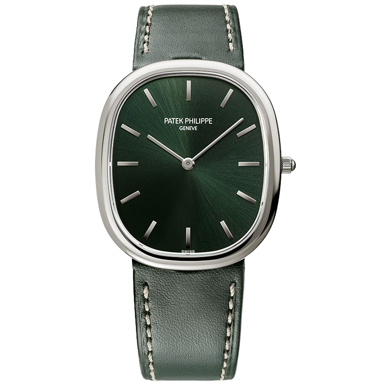 Patek Philippe, Golden Ellipse, 3738/100G, Olive Dial, White Gold, Leather Strap, 31.1mm
