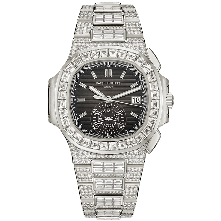 Patek Philippe, Nautilus, 5980/1400G, Black Dial, Flyback Chronograph, White Gold, Diamond Bezel, Diamond Bracelet, 40.5mm