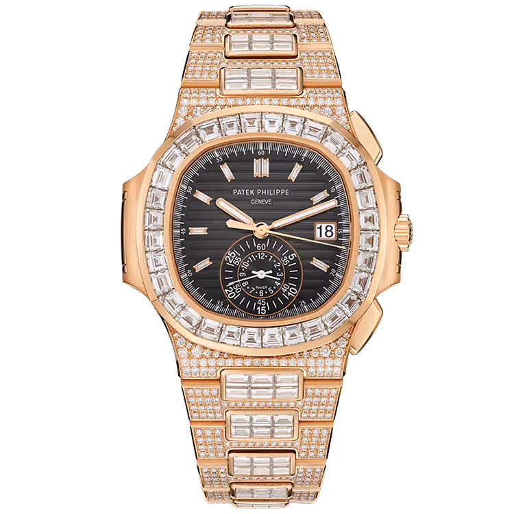 Patek Philippe, Nautilus, 5980/1400R, Black Dial, Flyback Chronograph, Rose Gold, Diamond Bezel, Diamond Bracelet, 40.5mm