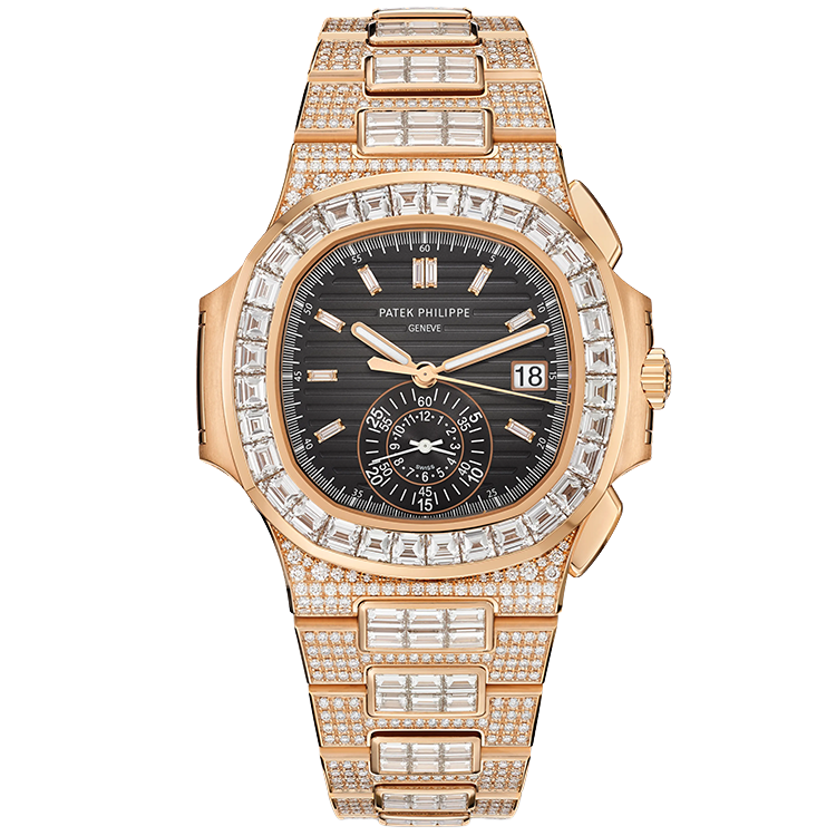 Patek Philippe, Nautilus, 5980/1400R, Black Dial, Flyback Chronograph, Rose Gold, Diamond Bezel, Diamond Bracelet, 40.5mm