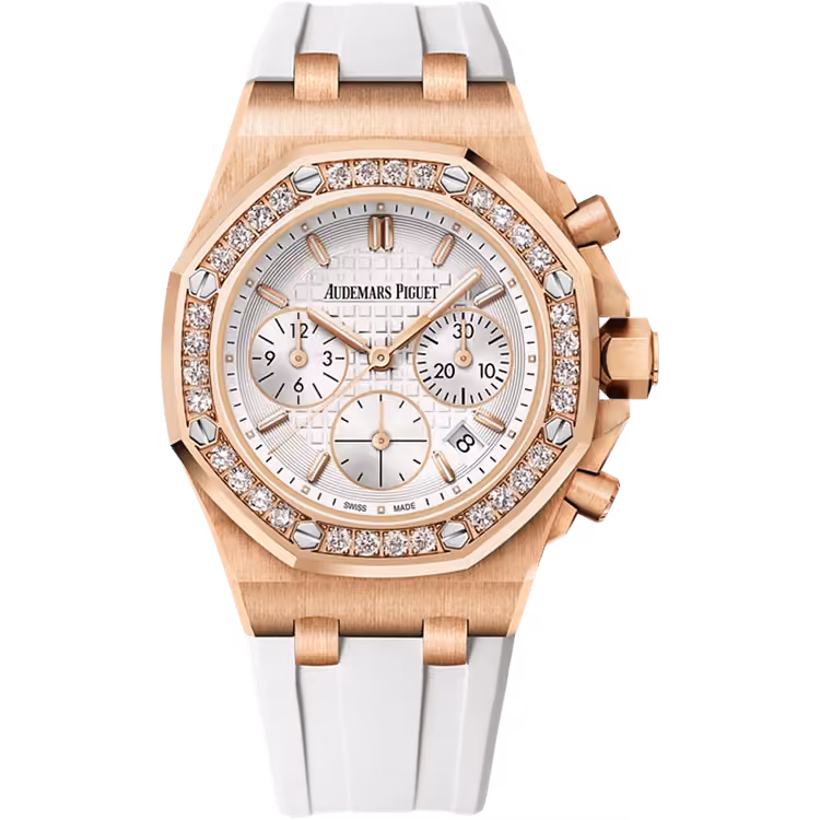Audemars Piguet, Royal Oak Offshore, 26231OR, White Dial, Chronograph, Rose Gold, Diamond Bezel, Rubber Strap, 37mm