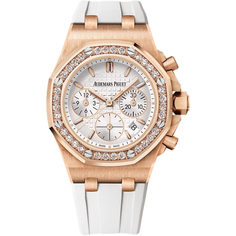 Audemars Piguet, Royal Oak Offshore, 26231OR, White Dial, Chronograph, Rose Gold, Diamond Bezel, Rubber Strap, 37mm