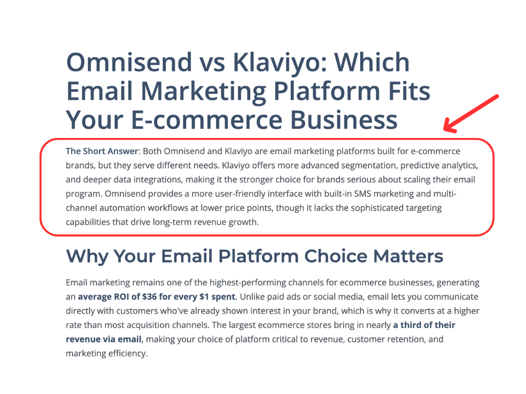 Lead with direct answers image example