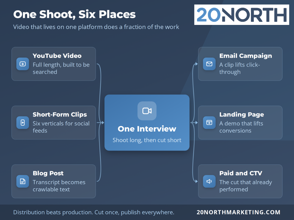 one shoot, six places video marketing infographic