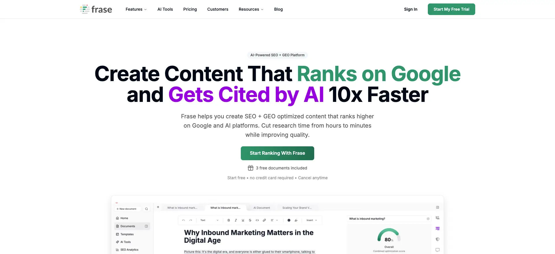 screenshot of frase io