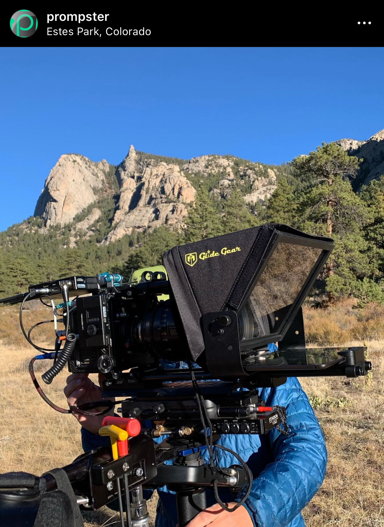 Outdoor camera and teleprompter setup operating on location in Colorado