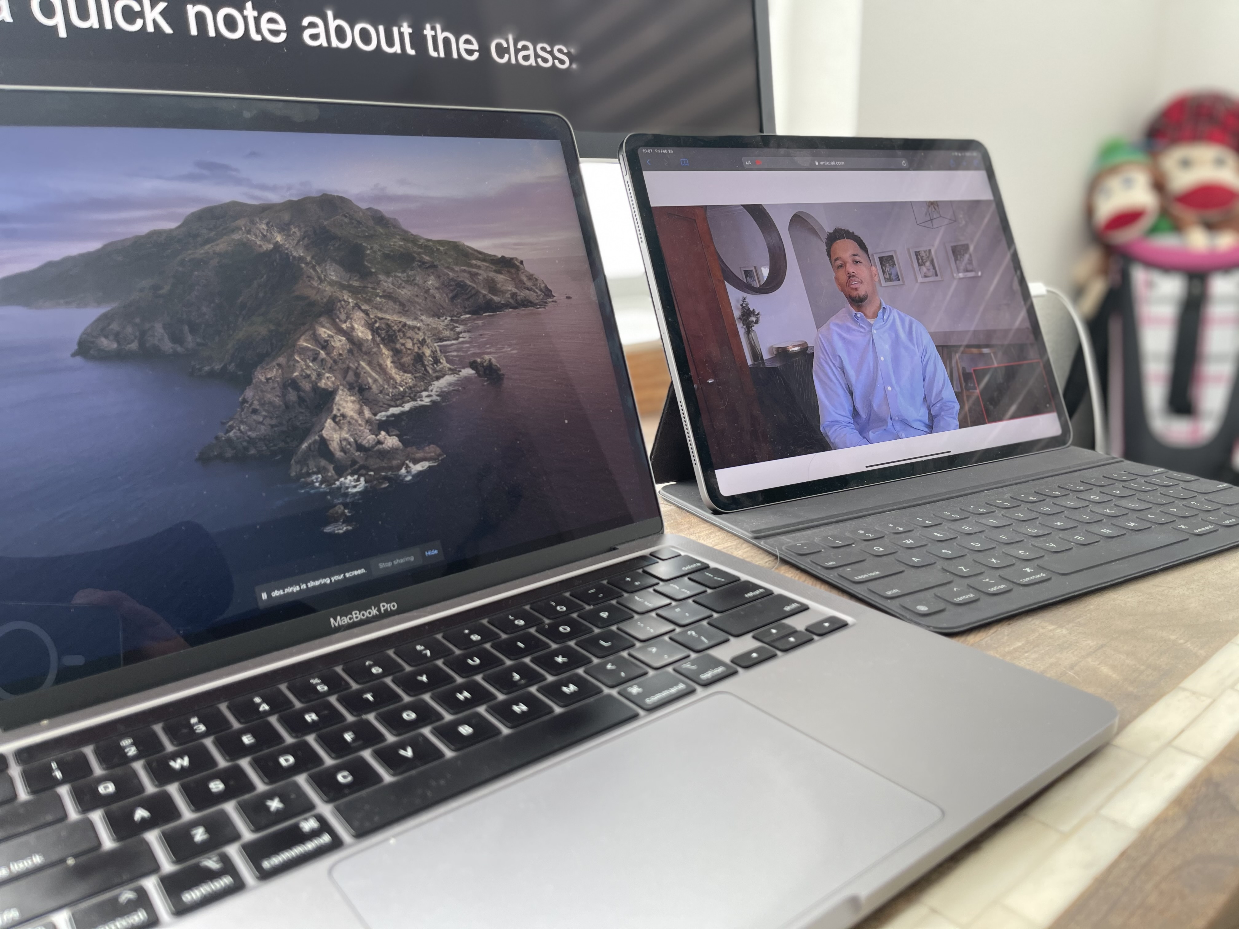 iPad and laptop used together for a remote teleprompter session