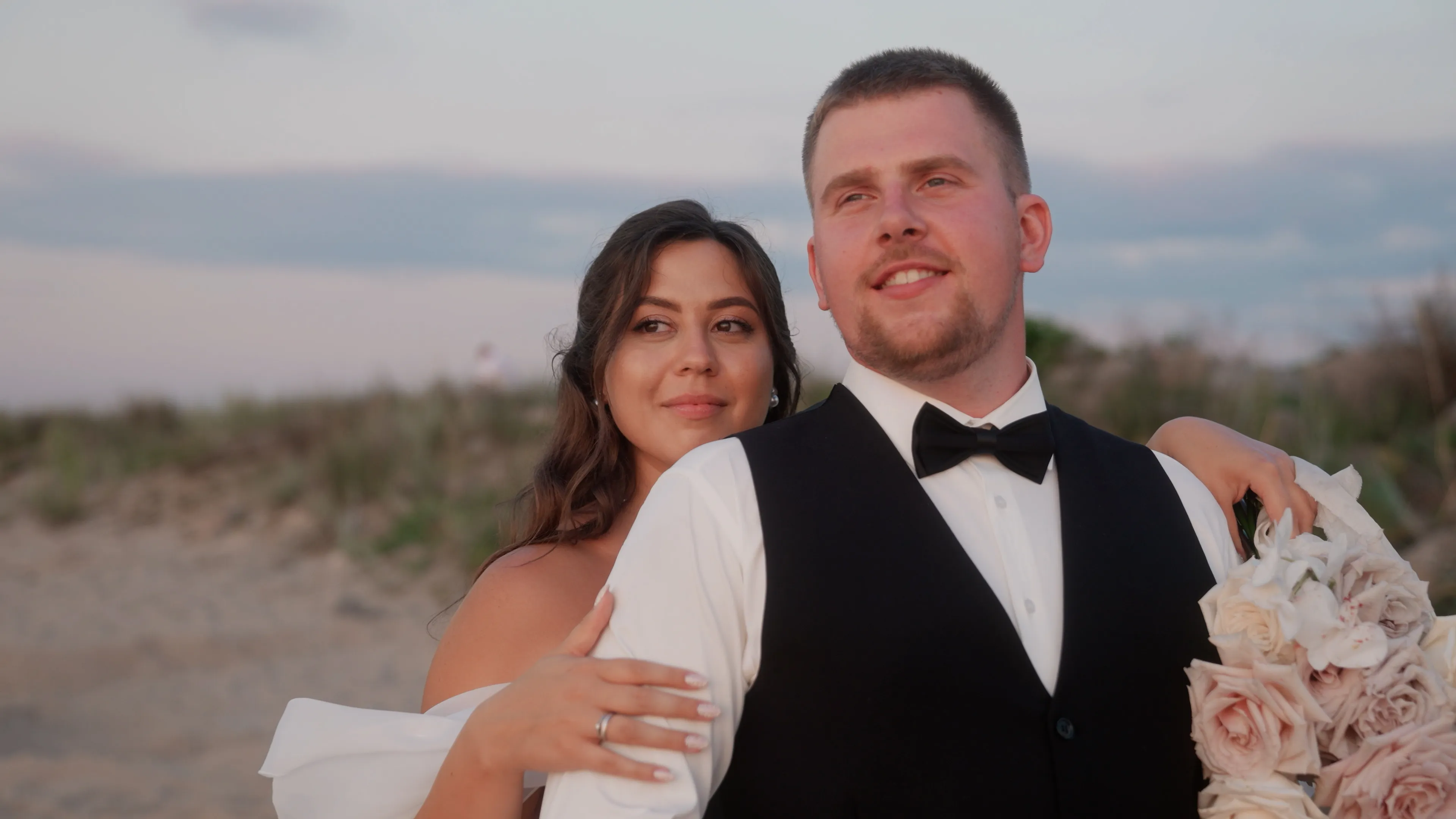 Newlyweds on a beach