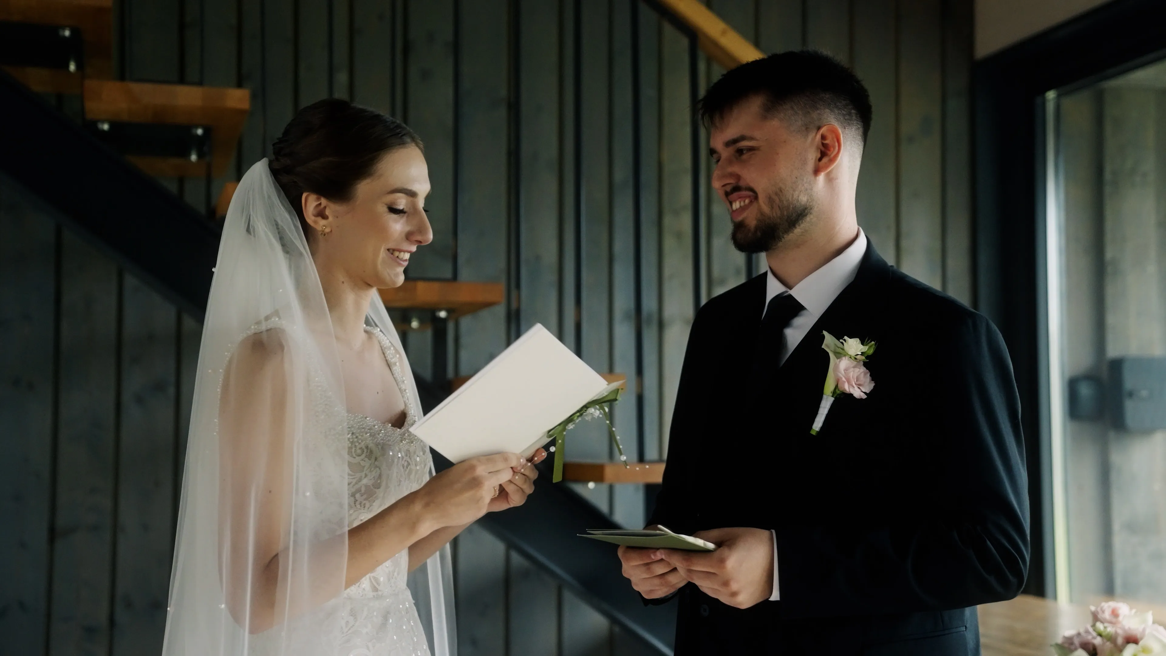 Bride reading her wedding vows