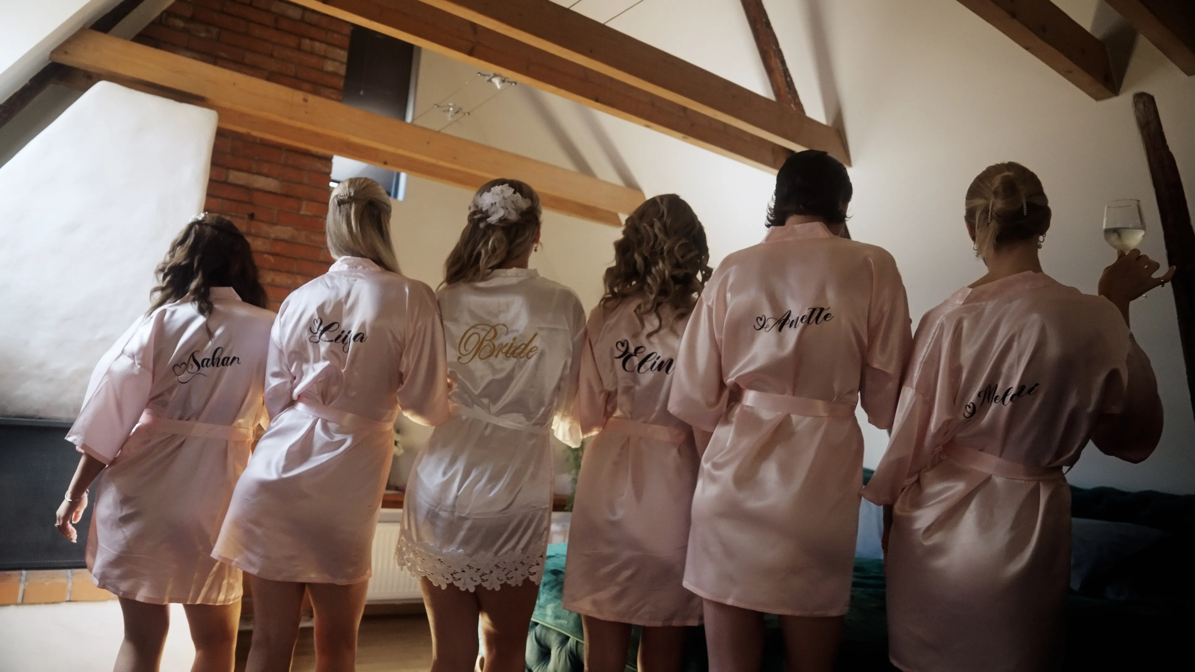 Bridesmaids getting ready for a wedding