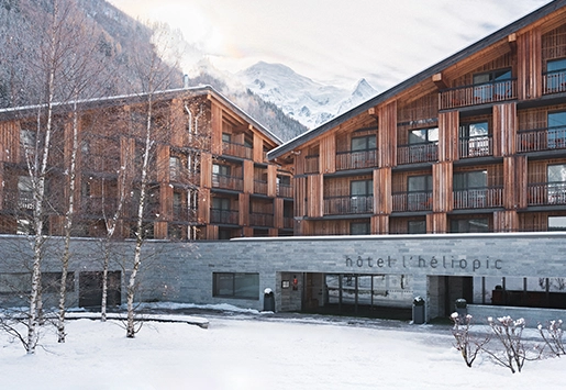 Heliopic Chamonix Mont-Blanc facade in winter