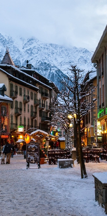 Chamonix village decorated for winter