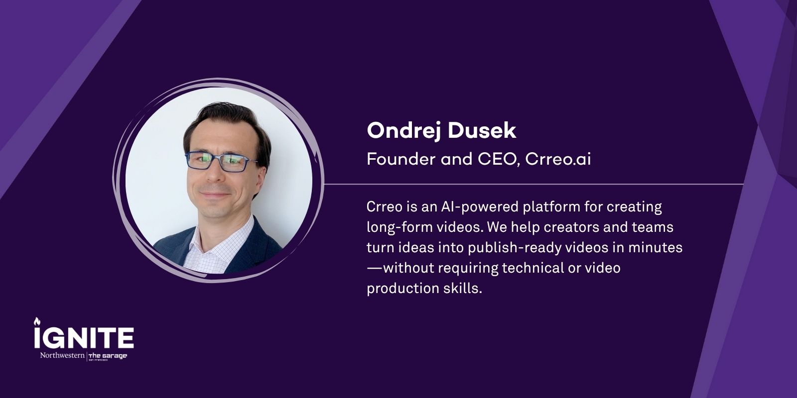 Ondrej Dusek's headshot on a purple background