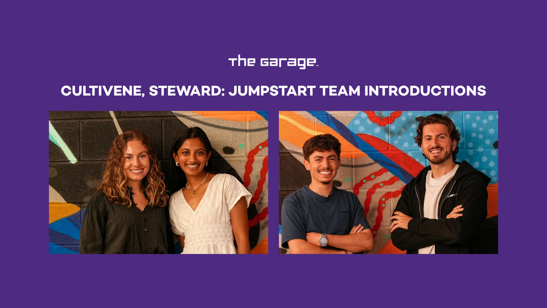 Team headshots on a purple background
