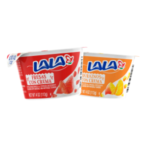 Postres LALA fresas con crema, durazno con cremas 4oz