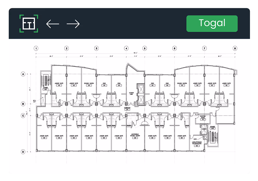 image of Togal's application with a floorplan layout screen