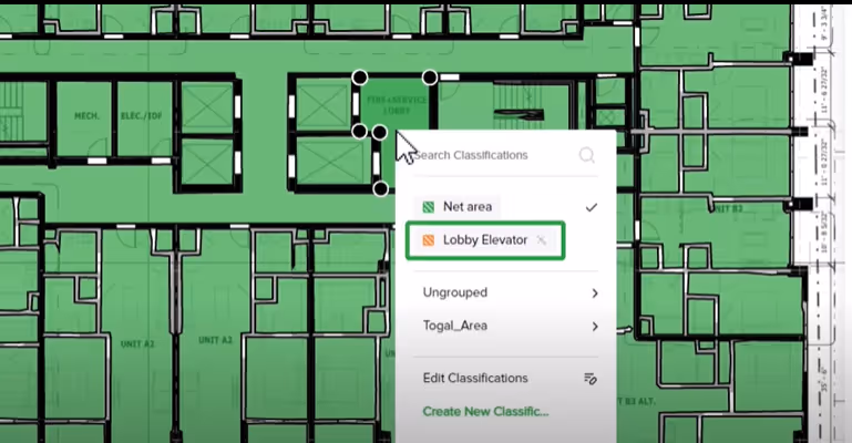 Labeling an area as "Lobby Elevator" within Togal.AI