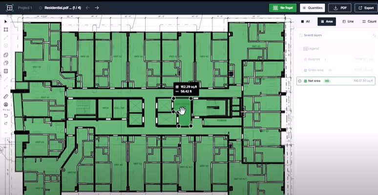 A small area selected as Net area within Togal.AI, takeoff software