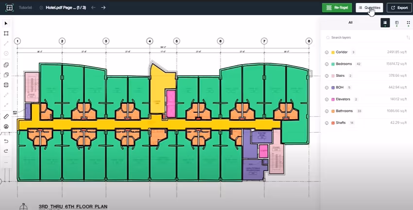 A screenshot of what happens when you click Quantities within Togal.AI