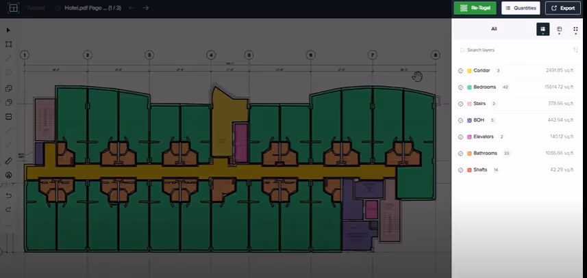 A screenshot of the Quantities Panel in Togal.AI