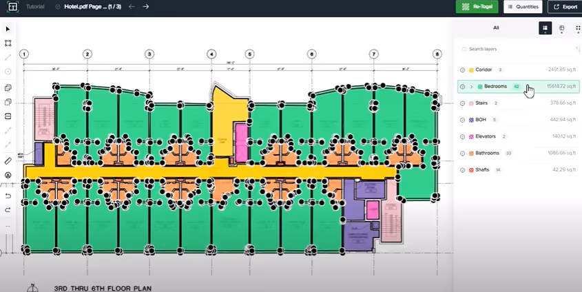 Highlighted classifications within a quanitity takeoffs within Togal.AI