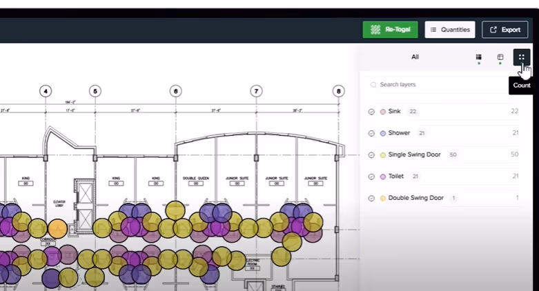Count function on the takeoff software in Togal.AI