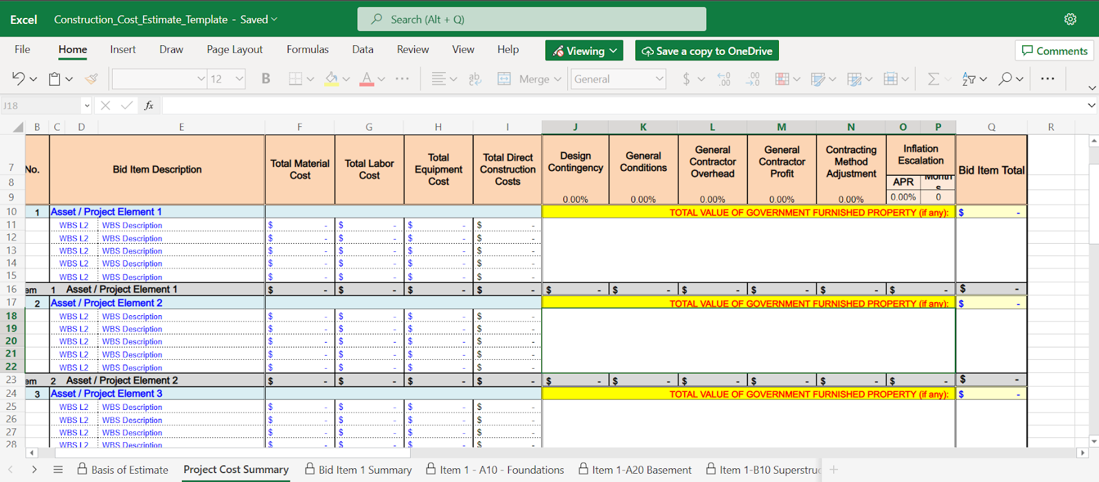 Construction Cost Estimate Template