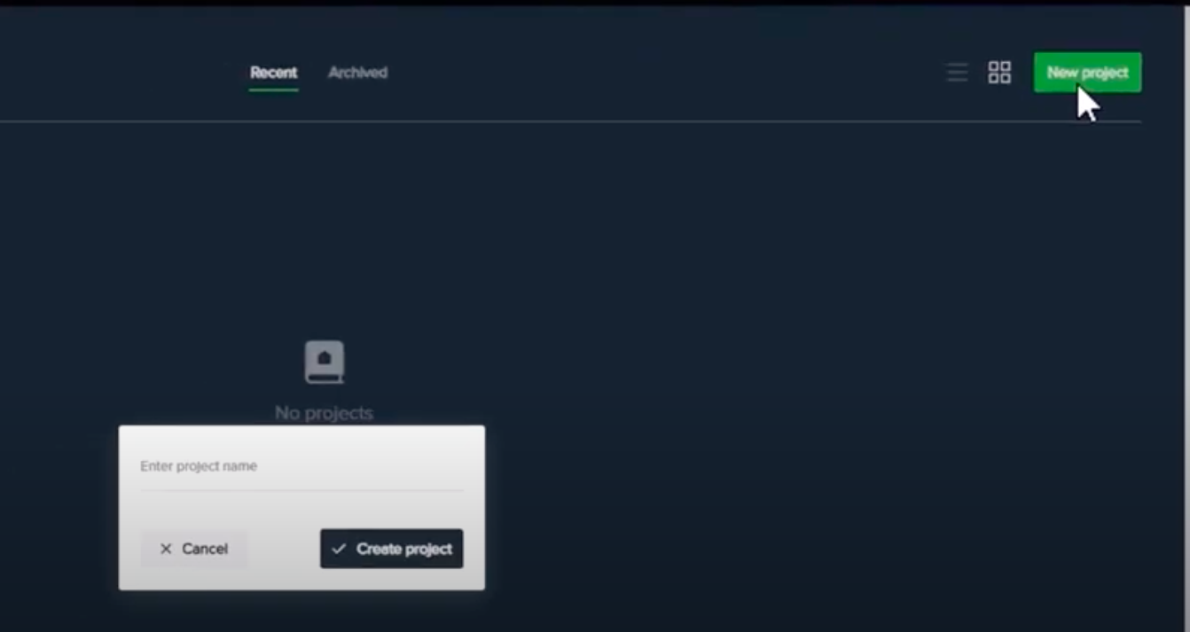 To create a new project, click on the “new project” button located on the top right.