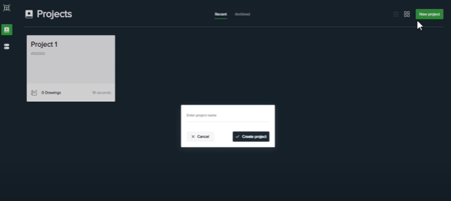 A dialogue box appears. Click create project or cancel.