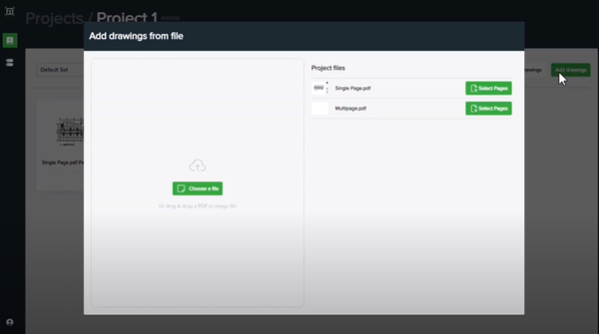 Clicking again on the “add drawings” button, you will see the uploaded files.