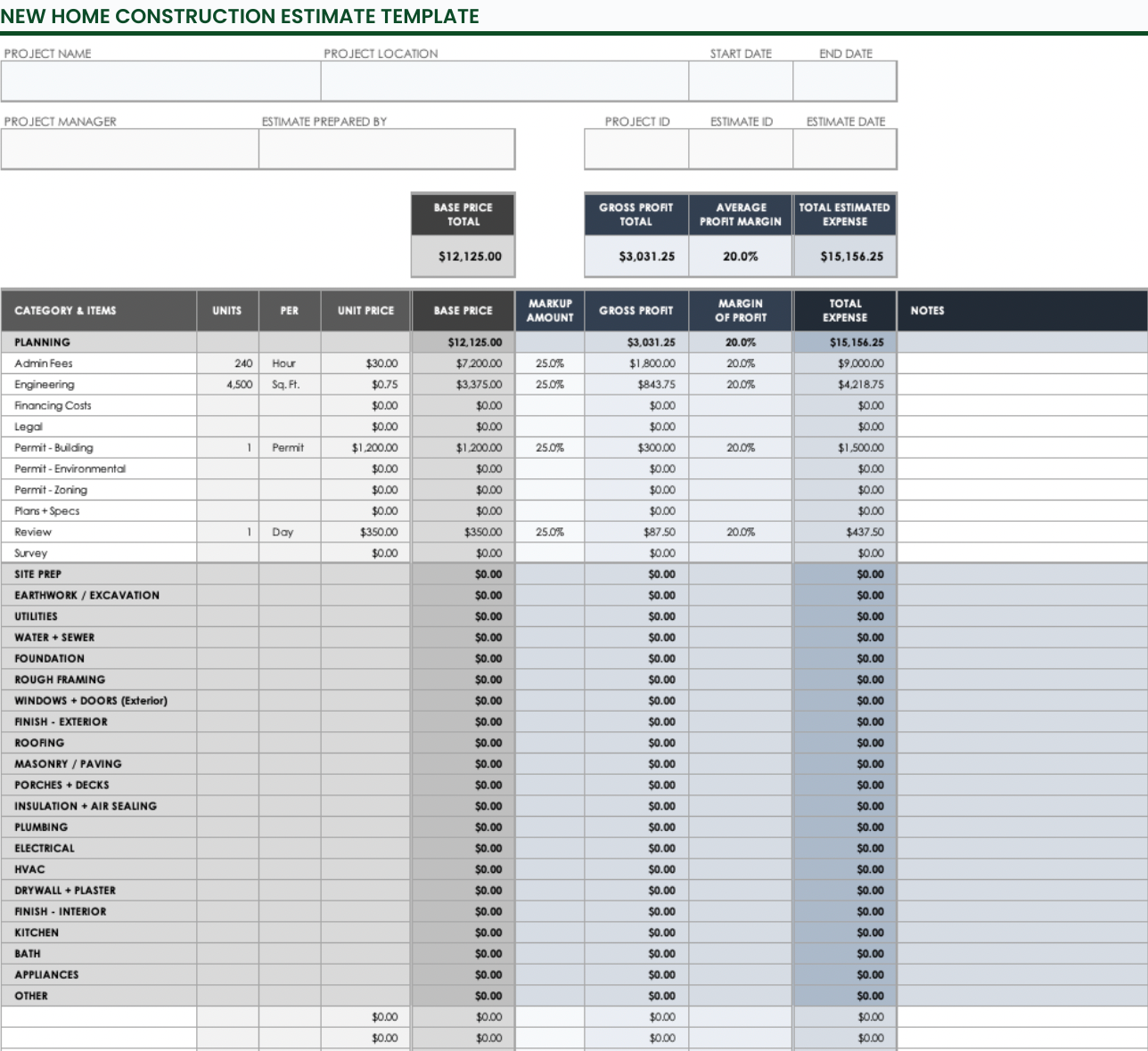 Residential Estimate Template