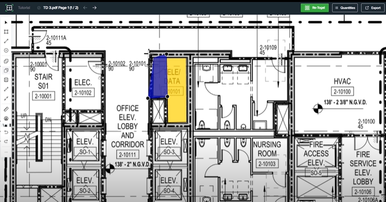 Drawing an area to subtract within Togal.AI