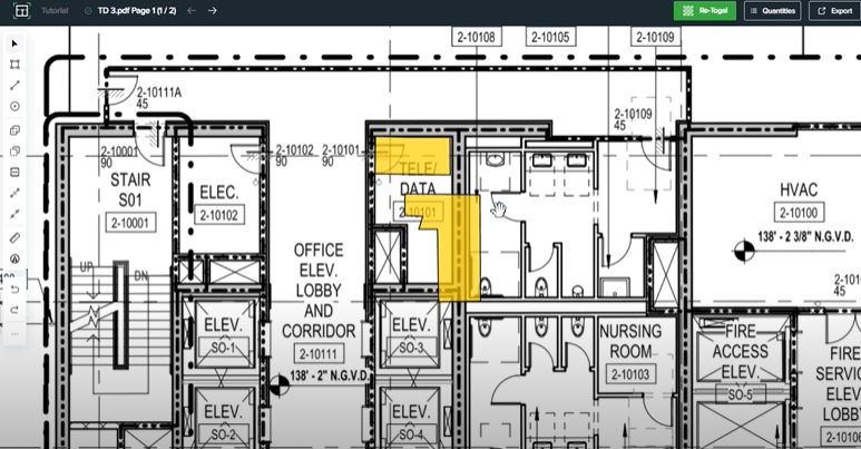 The split area being moved manually within Togal.AI