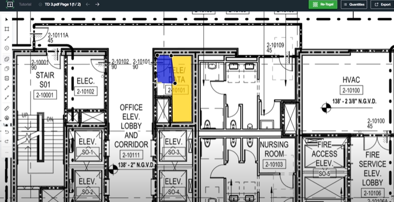Example of extending an area in Togal.AI